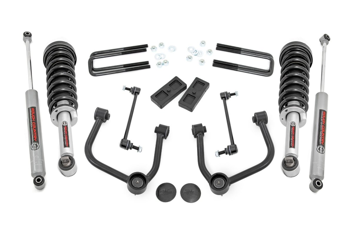 Ford Ranger Suspension Lift Kit - Front + Rear - Rough Country - 3 Inch, N3 Struts, Tubular Upper Control Arms - '24-'25